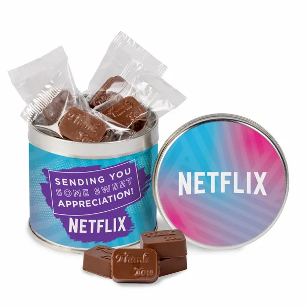 Round Tin with Molded Chocolates - Custom Socks Now