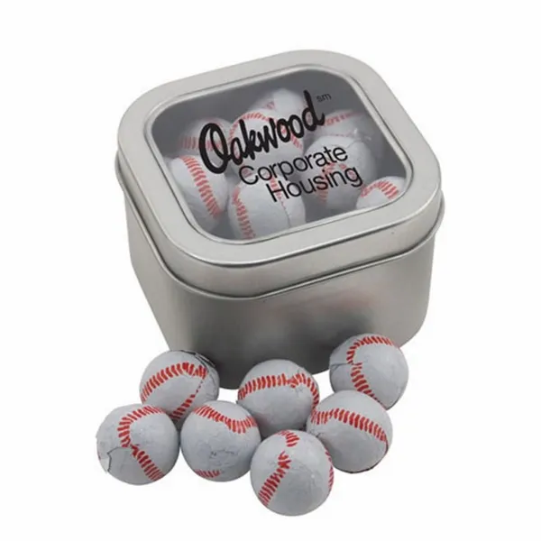 Window Tin with Chocolate Baseballs - SBF2700 - Custom Socks Now