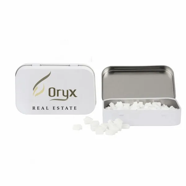 Rectangular Tin with House Shaped Mints - Custom Socks Now
