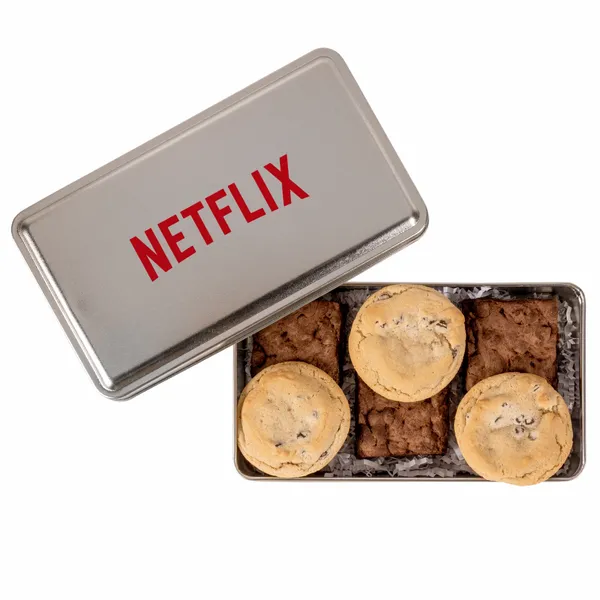 Fresh Beginnings Fudge Brownies & Chocolate Chip Cookies in Tin - Custom Socks Now