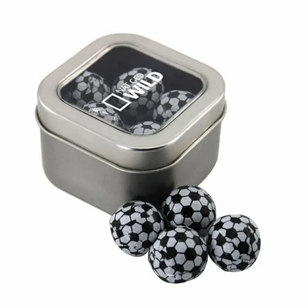 Window Tin with Chocolate Soccer Balls - SBF2500 - Custom Socks Now