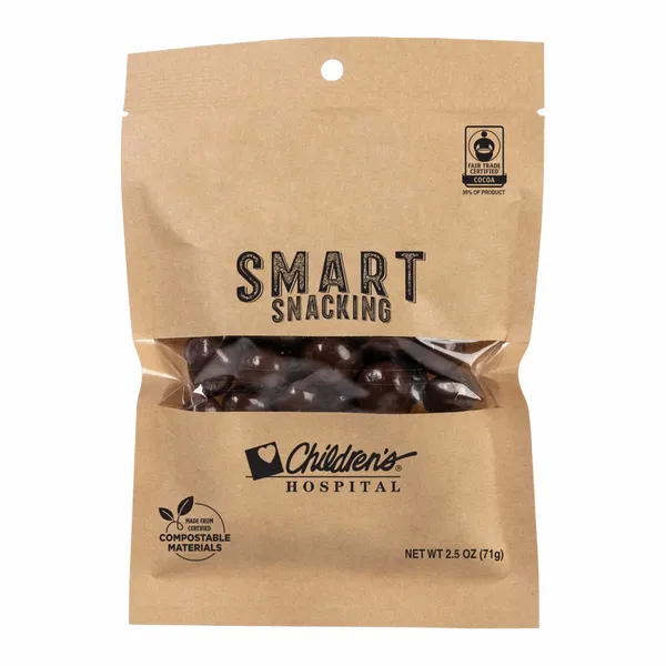 FairTrade Dark Chocolate Almonds in Compostable Kraft Pouch - Custom Socks Now