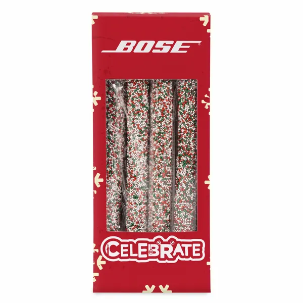 Holiday Chocolate Dipped Non Pareil Pretzel Rods - Custom Socks Now