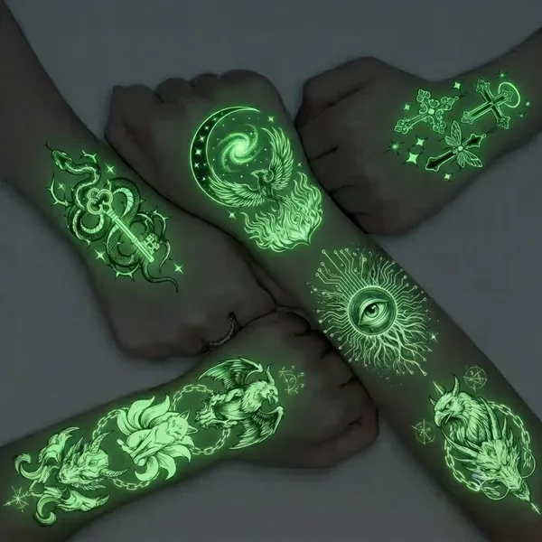 Glow Tattoos with Colorful Imprint - Custom Socks Now