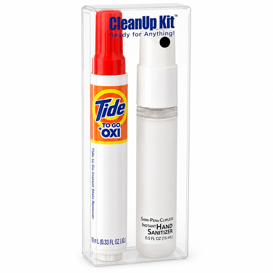 CleanUp Kit - Tide® to Go + Oxi and Sani-Pen® Clipless™ Travel Kits - Custom Socks Now
