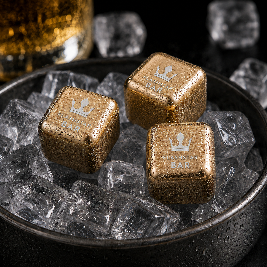 Gold Stainless Steel Ice Cubes - Custom Socks Now
