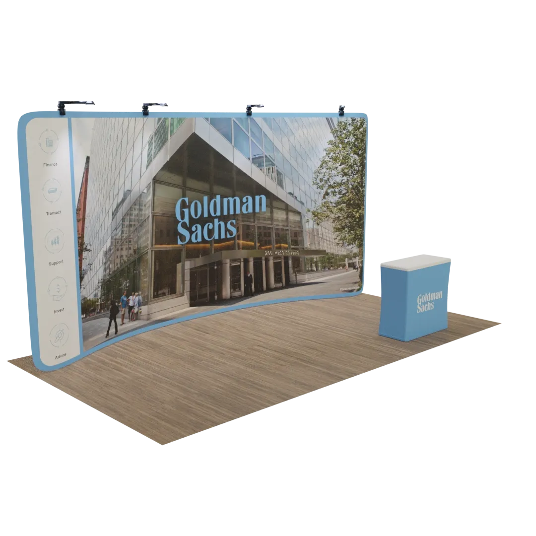 Custom Curved Zip Up Trade Show Display 20' x 8' - Custom Socks Now